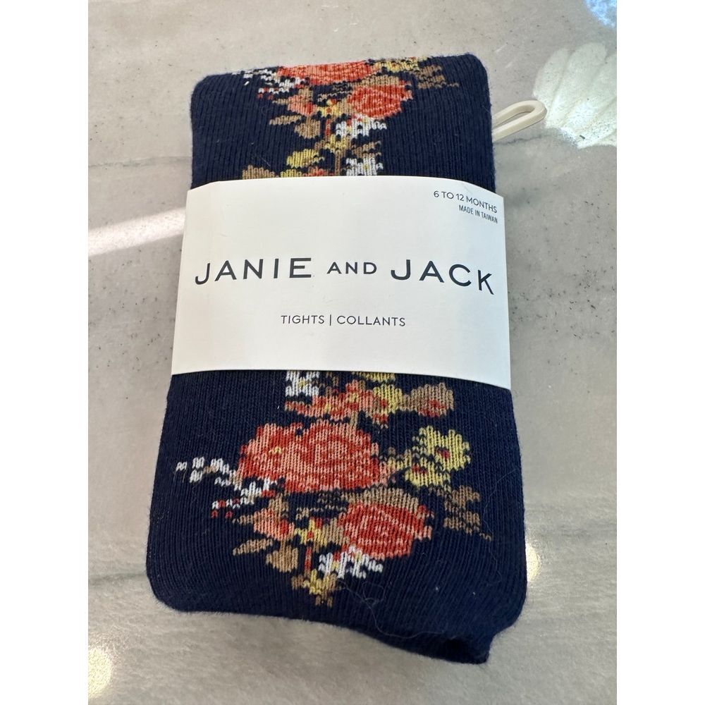 Janie and Jack tights 6-12 months navy floral